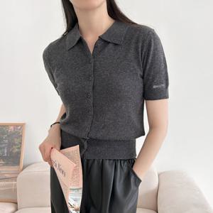 샵앤) 여성 신상 카라넥 슬림 세미크롭 반팔 니트티 NYS-WKN-4799-연그레이