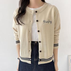 샵앤) 국산 여성 라운드넥 단추 럭비 레터링 니트 가디건 21DS-WCD-4242-네이비