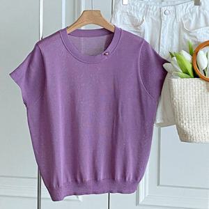 샵앤) 여성 라운드넥 가오리핏 캡소매 여름 니트 티셔츠 DGB-WKN-4549-바이올렛
