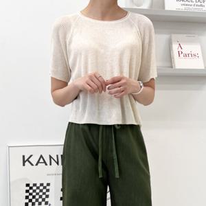 샵앤) 국산 여성 나그랑 라운드 반팔 니트 티셔츠 WDM-WKN-2LCBB1082