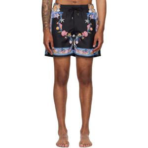 25 FW 베르사체 남성 블랙   블루 코랄 시어터 보드 스윔 쇼츠 252404M208001