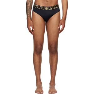 25 FW 베르사체 남성 블랙 그레카 보더 스윔 브리프 252404M208003