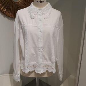 르피타 HC06 레이스 배색 블라우스(화이트) L253UBL958