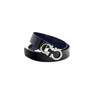 페라가모 리버시블 어드저스터블 텍스쳐드 카프스킨 레더 간치니 벨트 블랙 블루 678783-772011