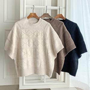 샵앤) 여성 라운드넥 다이아엠보 나그랑 반팔 니트티 BONG-WKN-4817