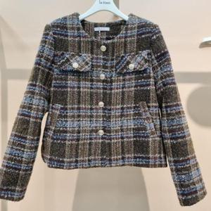 라티움 HC34 트위드자켓 가을 초겨울 금색단추포인트 노카라 체크 트위드 자켓 T2541jk01