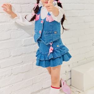 [프렌치캣(백)]데님 2단 프릴 스커트 Q44DAS020