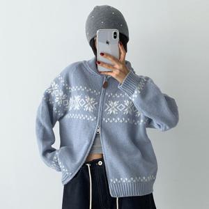 샵앤) 여성 스노우 배색 노르딕 숄카라 집업 니트 가디건 MCR-WCD-4965-아이보리