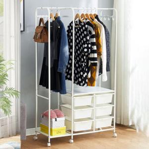 아트박스/가구느낌 마망 와이드 수납 행거 이동식 철제 선반 드