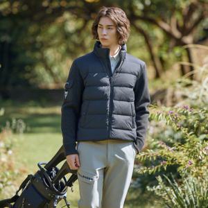 챌린저 남성 우븐믹스 패커블후드 구스다운 방풍니트자켓 블랙