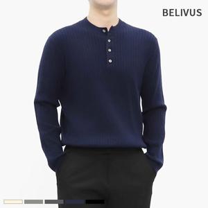 [빌리버스]빌리버스 남자 니트 BRE057 캐시 골지 헨리넥 긴팔 티