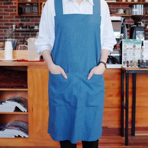 쉬라즈 바리스타 워싱 린넨 앞치마 블루 카페 주방 공방 다용도