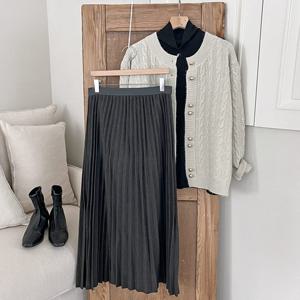 샵앤) 여성 플리츠 허리밴딩 롱 스커트 DGB-WSK-3823-다크그레이