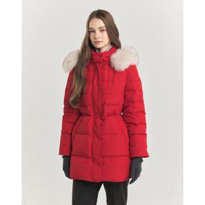 헤지스 여성 24FW 폭스FUR구스다운 레드 탈착 후드 하프 헤비다운 점퍼 HSJU4DC01R2