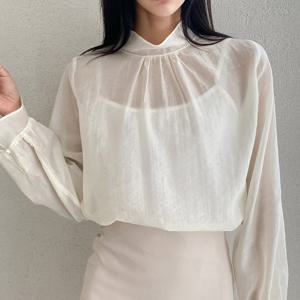 샵앤) 여성 러플 시스루 반목 블라우스 SIU-WBL-3847-아이보리