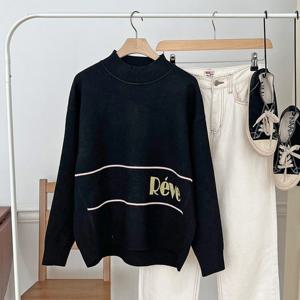 샵앤) 여성 반목 레브 니트 티셔츠 BONG-WKN-3949-블랙