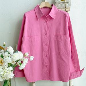샵앤) 여성 카라넥 빅포켓 베이직 무지 면100 남방 셔츠 DGB-WBL-4117-핑크