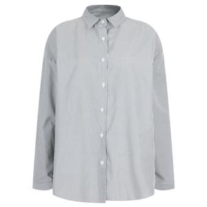 샵앤) 여성 카라넥 잔줄 스트라이프 루즈핏 남방 셔츠 NTT-WBL-20295-블랙