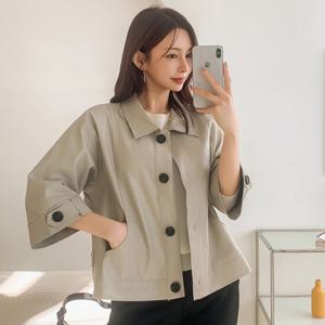 샵앤) 여성 카라넥 날씬한 U라인 포켓 7부소매 레더 자켓 CAT-WJP-4172-블랙