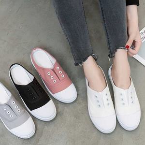 여성 캔버스 발편한 끈없는 운동화 봄신발 뮬스타일