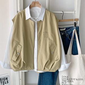 샵앤) 여성 노카라 자수 루즈핏 레이어드 캐주얼 조끼 DGB-WVS-4328-머스터드