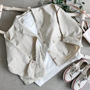 샵앤) 여성 테일러드 카라넥 루즈핏 바스락 7부소매 자켓 점퍼 DGB-WJP-4346-연베이지