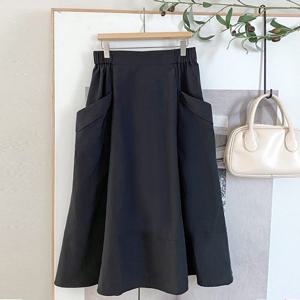 샵앤) 여성 허리밴딩 빅포켓 날씬한 A라인 롱 스커트 DGB-WSK-4377-블랙