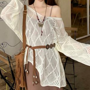 샵앤) 여성 루즈핏 그물 망사 레이어드 니트 티셔츠 21DS-WKN-4389-베이지