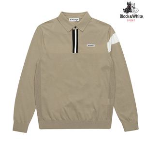 [블랙앤화이트] 남성 요크 배색 Y카라 긴팔 티셔츠 2203GZKR_BEIGE