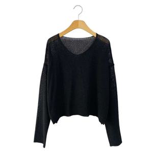 샵앤) 국산 여성 V넥 쿨링 부클 긴팔 심플 니트 티셔츠 JLE-WKN-4426-블랙