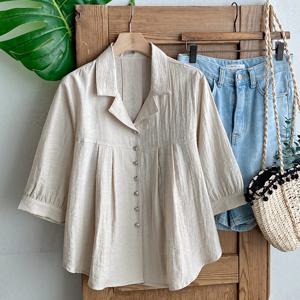 샵앤) 여성 카라넥 데일리 5부소매 여유핏 여름 블라우스 DGB-WBL-4463-베이지