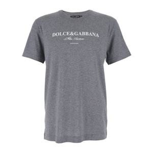 돌체앤가바나 그레이 크루넥 로고 레터링 프린트 티셔츠 G8RN8T