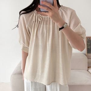 샵앤) 여성 스트링 라운드넥 리본 5부 여름 블라우스N NYS-WBL-4479-화이트