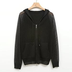 샵앤) 여성 여름 비치룩 긴팔 후드 니트 집업 가디건 BONG-WCD-4516-블랙