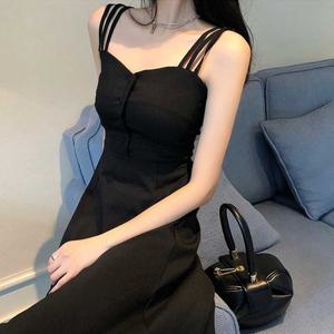 샵앤) 여성 모임룩 끈나시 블랙 미디 드레스 원피스 WON-WDR-WF2D641