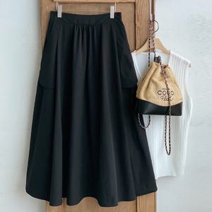 샵앤) 여성 뒷밴딩 사이드포켓 플리츠 A라인 롱스커트 DGB-WSK-4574-블랙