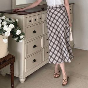 샵앤) 국산 여성 뒷밴딩 에코체크 여름 미디 스커트 STJ-WSK-4582-아이보리