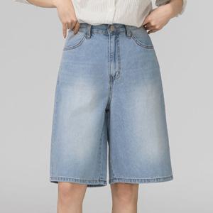 샵앤) 국산 여성 뒷밴딩 버뮤다 워싱 데님 연청 반바지 ATT-WPT-4482-연청