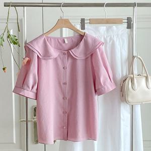 샵앤) 국산 여성 퍼프 일자핏 반팔 블라우스 REI-WBL-4576-핑크