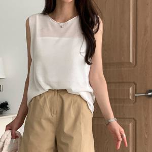 샵앤) 여성 돌돌이 민소매 여름 나시 무지 니트티셔츠 21DS-WKN-4617-블랙