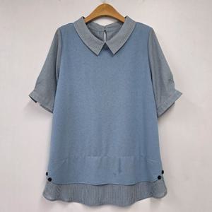 나야홍 / 빅사이즈 507 앨라조끼줄무늬블라우스 DOLU588