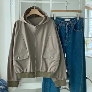 샵앤) 여성 밑단시보리 간절기 나그랑 후드 집업 점퍼 BONG-WJP-4754-카키