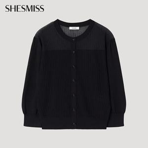 [쉬즈미스] 시스루 배색 7부 가디건_SSKPOP31040_BK