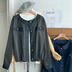 샵앤) 여성 노카라 데님 배색 데일리 긴팔 자켓 DGB-WJP-4776-차콜