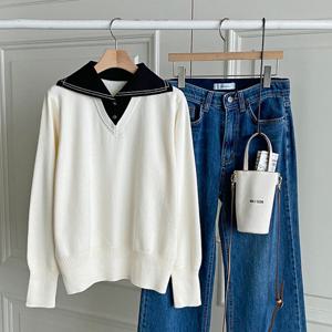 샵앤) 여성 세일러 카라넥 레이어드 긴팔 니트 DGB-WKN-4724-아이보리