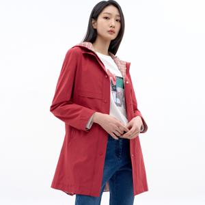 [지센][지센] 체크 배색 후드 코트 LCCAN221_RE