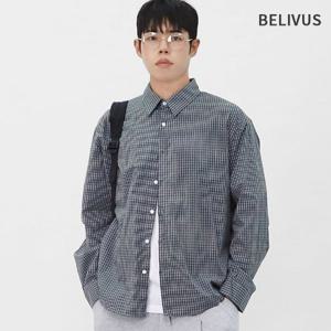 빌리버스 남성 가을 캐주얼 잔체크 긴팔셔츠 감각 세미오버핏 남방 BRAT108