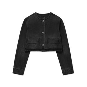 M 커버낫자켓 CQK CO2403JK70-BK 우먼 크롭 카라리스 데님 자켓 Black
