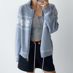 샵앤) 여성 스노우 배색 노르딕 숄카라 집업 니트 가디건 MCR-WCD-4965-소라