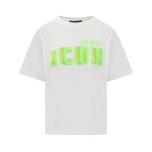 디스퀘어드2   반팔 티셔츠 SS24 S80GC0066S24668 968 2788990 WHITE-GREEN FLUO
